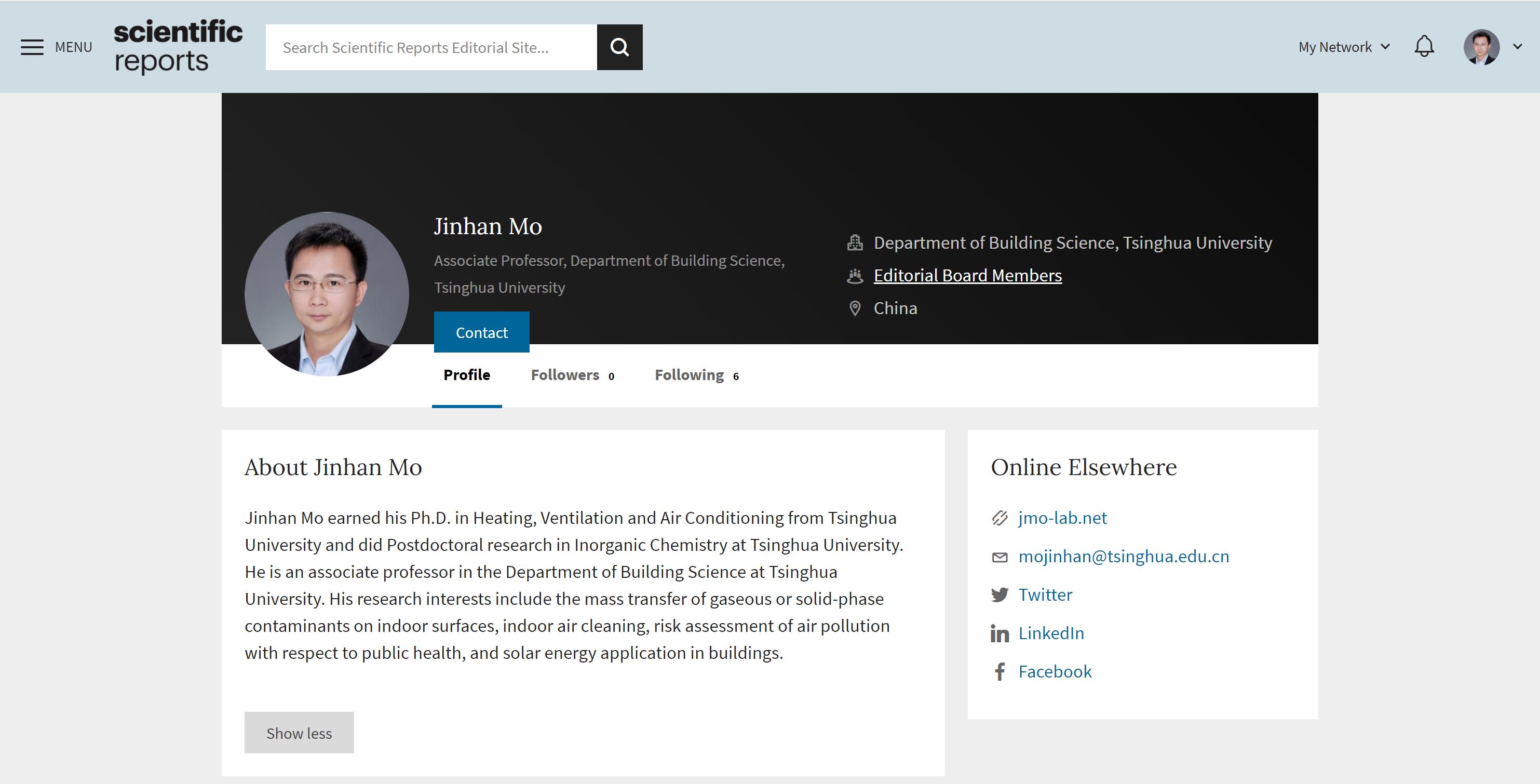 2021 莫金汉Scientific Reports的编委